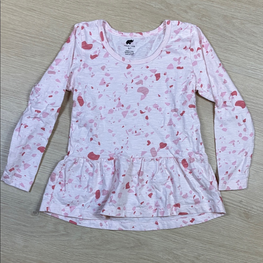 Monica + Andy Pink Speckled Patterned Girl’s 6/7 Long Sleeve Top